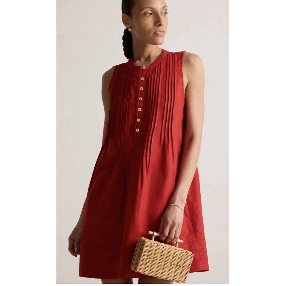 Quince 100% European Linen Red Sleeveless Swing Dress  Sz S EUC